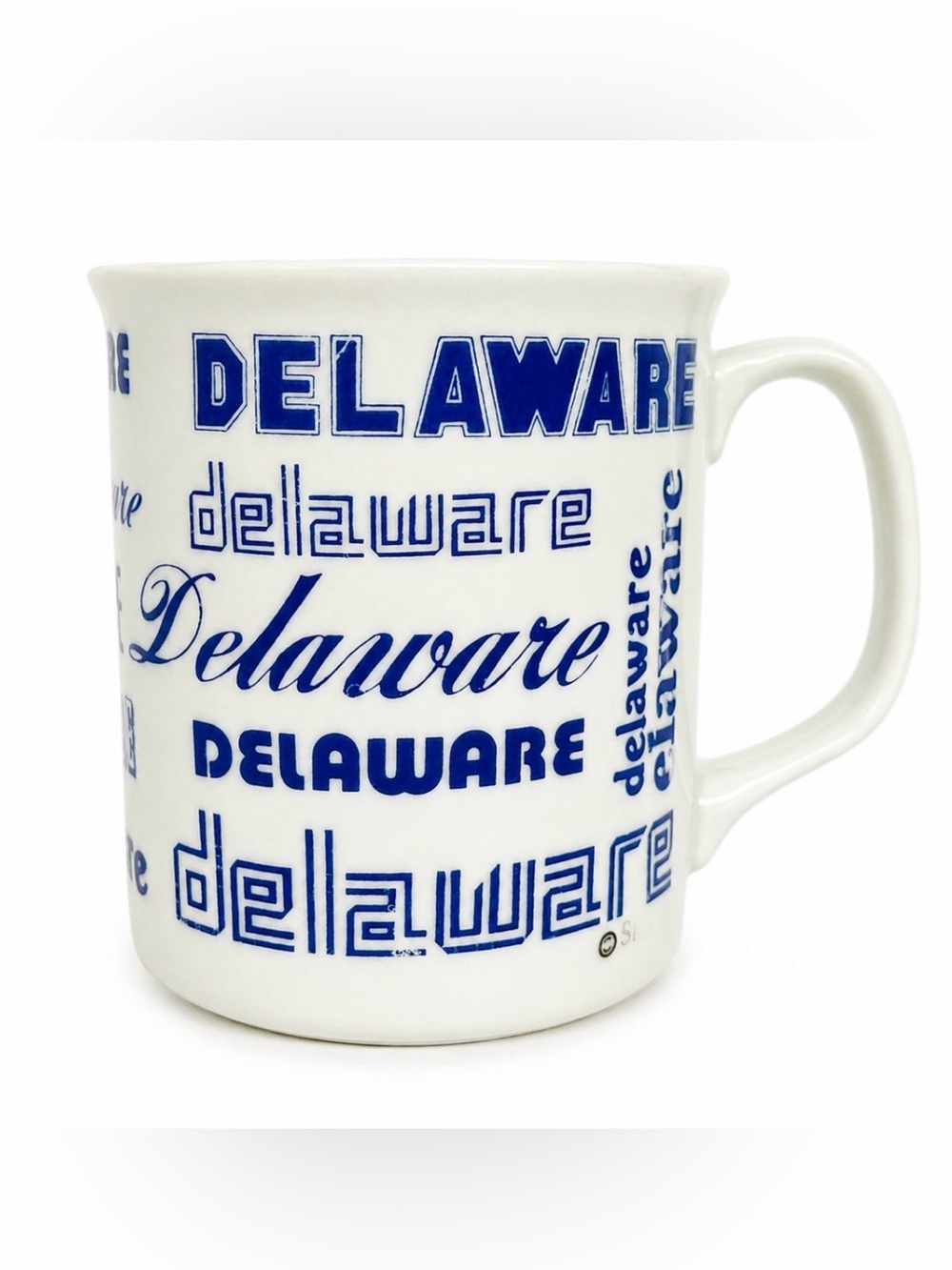 Vintage 80’s Delaware Souvenir Coffee Mug Blue & White Ceramic Cup By Silberne